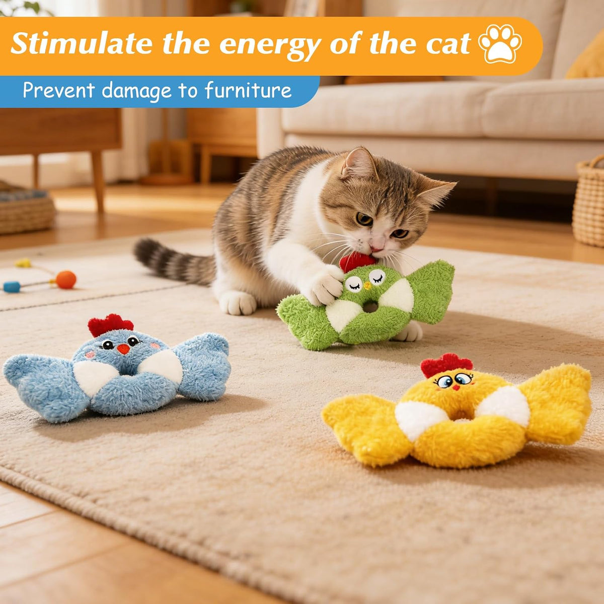 Cat Toys Bird, Catnip Toys for Indoor Cats, 3 Pack, 8.66 Inches